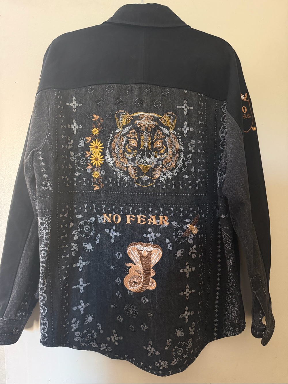 Hudson Los Angeles No Fear Embroidered Bandana Print Shirt Jacket Shacket Men’s